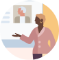 Illustration of an individual standing next to a presentation board.