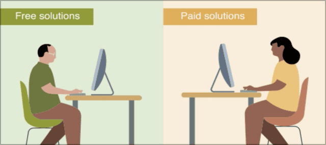 Illustration of two people on laptops facing each other