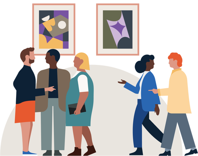 Illustration of groups of people in conversations 