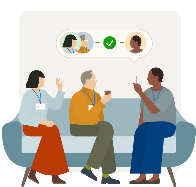 Illustration of of a person introducing two people to each other